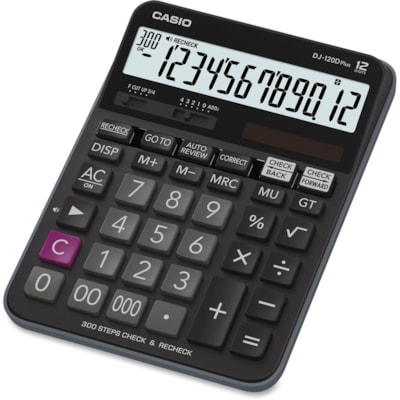 Calculatrice simple DJ-120D Casio - Écran ultra large, 3 Touches mémoire, Frappe rapide, Double source d'énergie, Touche 00, Triple Zéro, Changement de signe - Batterie/Solaire Alimenté - hauteur de 1,4 po (35 mm) x largeur de 5,5 po (140 mm) x longueur de 7,5 po (191 mm) 150 VéRIFICATION DOUZE éCRAN TRèS GRRANDE