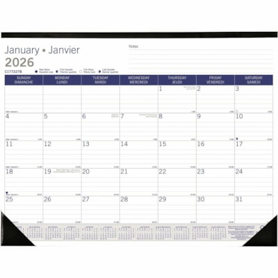 Blueline 2026 DuraGlobe 12-Month Monthly Desk Pad/Calendar - January to December - 22" x 17" ,Bilingual - Monthly - 12 Month - January 2026 to December 2026 - 1 Month Single Page Layout - 17" (431.80 mm) x 22" (558.80 mm) Sheet Size - Desk Pad - Chipboard, Bamboo Fiber, Paper - Bilingual, Reinforced  