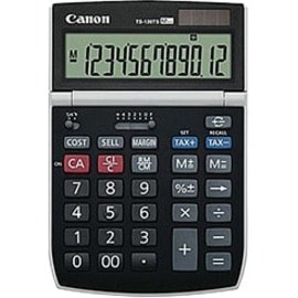 Canon TS-120TS Simple Calculator - Tilt Display, Adjustable Display, Extra Large Display, Angled Display, Sign Change, Auto Power Off, Dual Power - 12 Digits - LCD - Battery/Solar Powered - 6.4" (163 mm) Height x 4.3" (108 mm) Width x 1.1" (28 mm) Depth - Black 12-DIGIT DISPLAY EXTRA LARGE ADJUSTABLE TILT DI