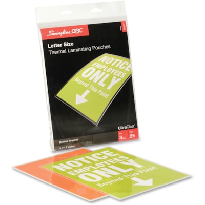 GBC UltraClear Thermal Laminating Pouches - Sheet Size Supported: Letter 8.50" (215.90 mm) Width x 11" (279.40 mm) Length - Laminating Pouch/Sheet Size: 9" (228.60 mm) Width x 11.50" (292.10 mm) Length x 3 mil (0.08 mm) Thickness - Glossy - Flexible, Wear Resistant, Tear Resistant - Clear - 25 / Pac LETTER 9" X 11 1/2" 25/PK 