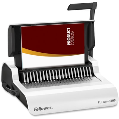 Fellowes Pulsar(tm)+ 300 Comb Binding Machine w/Starter Kit - CombBind - 300 Sheet(s) Bind - 20 Punch - Letter - 5.13" (130.30 mm) Height x 18.13" (460.50 mm) Width x 15.38" (390.65 mm) Depth - White, Black Binding Machine with Binding S tarter Kit