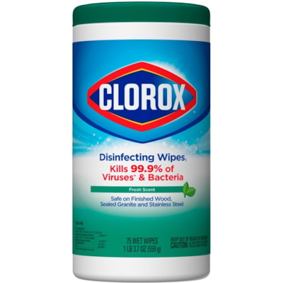 Clorox Commercial Solutions Disinfecting Wipe (Fresh Scent) - For Glass, Mirror, Wood, Acrylic, Vinyl - Fresh Scent Width - Bleach-free, Phosphate-free, Kill Germs, Disinfectant - 75 / Tub - 1 Each FRESH SCENT 