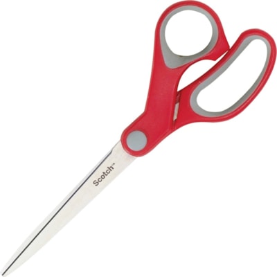 Scotch Multipurpose Scissors - 8" (203.20 mm) Overall Length - Straight - Stainless Steel - Red - 1 Each 8" LENGTH  RED/GREY 