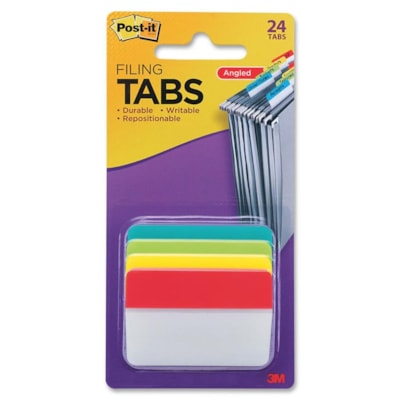 Post-it® Tab Divider - Write-on Tab(s) - 1.50" (38.10 mm) Tab Height x 2" (50.80 mm) Tab Width - Self-adhesive - Assorted Tab(s) - Repositionable, Durable - 24 / Pack PRIMARY COLOURS 2" TABS 24 TABS/PACK