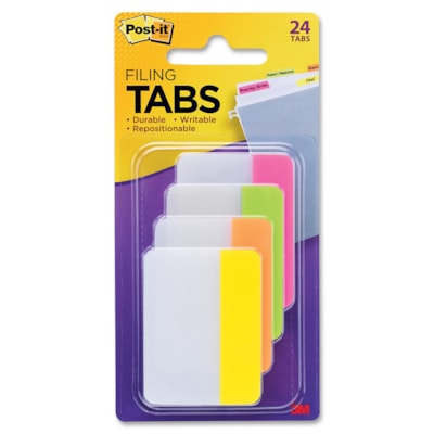 Post-it® File Tab - Write-on Tab(s) - 1.50" (38.10 mm) Tab Height x 2" (50.80 mm) Tab Width - Bright Assorted Tab(s) - Durable - 24 / Pack BRIGHT  COLOURS 2" X 1 1/5" 24 TABS/PACK