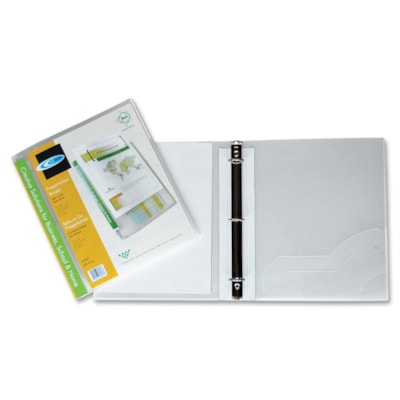 Filemode Round Ring Presentation Binder - 5/8" (15.88 mm) Binder Capacity - Letter - 8 1/2" (215.90 mm) x 11" (279.40 mm) Sheet Size - 100 Sheet Capacity - Fastener(s): 3 x Ring - Pocket(s): Internal - Polypropylene - Clear - CD Holder, PVC-free - 1 Each 5/8" CAPACITY  INSIDE POCKET FRONT SPINE AND BACK POCKETS