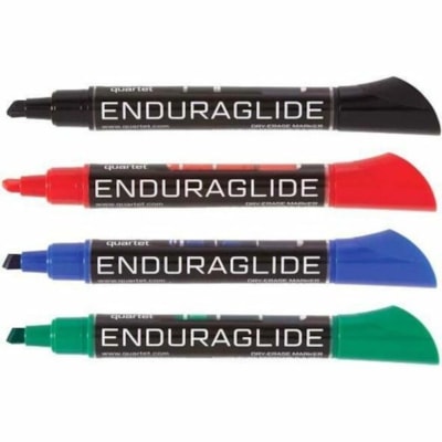 Quartet EnduraGlide Dry-Erase Markers, Chisel Tip, Assorted 4-Pack - Thick Chisel, Thin Marker Point - Red, Black, Green, Blue Ink - Liquid - 4 / Box QUARTET MARKERS 