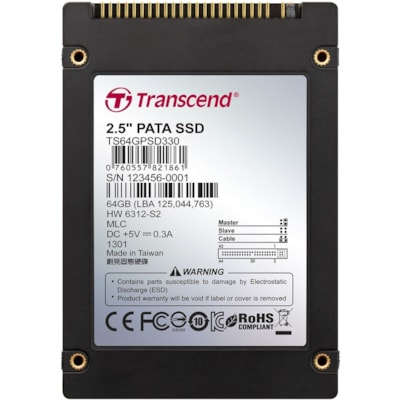 Transcend PSD330 64 GB Solid State Drive - 2.5" Internal - IDE - 119 MB/s Maximum Read Transfer Rate - 3 Year Warranty A  MLC 