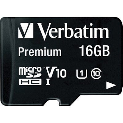 Verbatim 16GB Premium microSDHC Memory Card with Adapter, UHS-I V10 U1 Class 10 - 45 MB/s Read - Lifetime Warranty ADAPTER  CLASS 10 