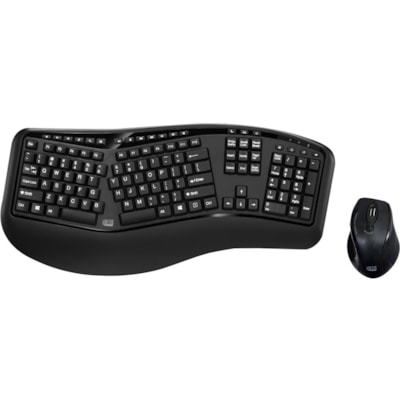 Adesso Tru-Form Media 1500 - Wireless Ergonomic Keyboard and Laser Mouse - USB Membrane Wireless RF 2.40 GHz Keyboard - 105 Key - English (US) - Black - USB Wireless RF Mouse - Laser - 1600 dpi - Scroll Wheel - Black - Play/Pause, Previous Track, Next Track, Volume Up, Volume Down, Mute, Home, Favou ireless Ergonomic Keyboard & L aser Mouse