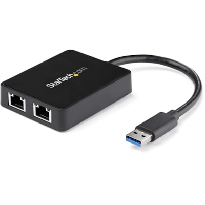 StarTech.com USB 3.0 to Dual Port Gigabit Ethernet Adapter NIC w/ USB Port - Add two Gigabit Ethernet ports and a USB 3.0 pass-through port to your laptop through a single USB 3.0 port - USB 3.0 Gigabit LAN Adapter with USB Port - USB 3.0 to 2 Port Gigabit Network Adapter - USB 3 NIC - 10/100/1000  CTLR 