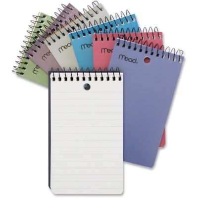 Mead Memo Book - 200 Pages - 100 Sheets - Plain - Wire Bound - 3" (76.20 mm) x 5" (127 mm) Sheet Size - White Paper - Black Binding - Poly Cover - Hole-punched - 1 Each 100SHTS ASST'D COVERS FUCHSIA BLUE BORDEAUX GREEN AQUA GRAY