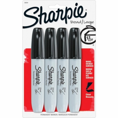 Sharpie Chisel Tip Permanent Marker - 5.3 mm (0.21") Chisel Marker Point - Black Ink - Alcohol Based - 4 / Pack CHISEL TIP BLACK