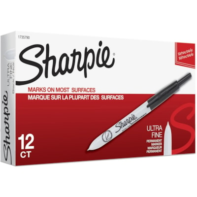 Sharpie Retractable Ultra Fine Point Permanent Marker - Ultra Fine Marker Point - Retractable - Black Ink - 1 Dozen PERMANENT MARKER 