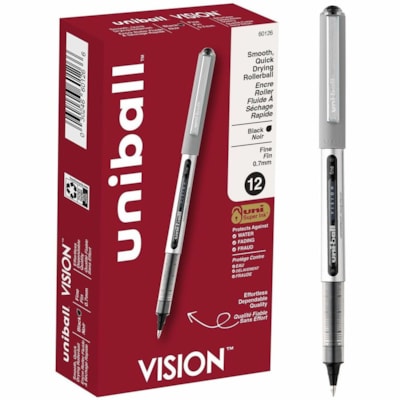 uniball(tm) Vision Rollerball Pens - 0.7 mm (0.03") Fine Pen Point - Black Ink - Pigment-based - 1 Each VISION INK WINDOW UNI-FLOW WATER/FADE PROOF DISPOSABLE