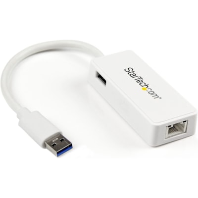 StarTech.com USB 3.0 to Gigabit Ethernet Adapter NIC w/ USB Port - White - Add a Gigabit Ethernet port and a USB 3.0 pass-through port to your laptop through a single USB 3.0 port - USB 3.0 to Gigabit Ethernet Adapter with USB Port (White) - 10/100/1000 Mbps USB 3.0 LAN Adapter - External USB Networ d a USB 3.0 pass-through port to your laptop throu