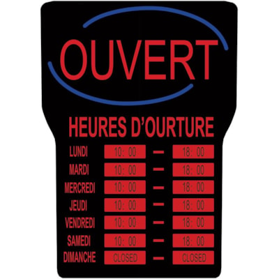 Royal Sovereign LED Open with Business Hours Sign French - 1 Each - French - Open, Business Hour Print/Message - 16" (406.40 mm) Width x 24" (609.60 mm) Height x 2" (50.80 mm) Depth - Rectangular Shape - Red Print/Message Color - Blue 16 X 24 X 1.75 INCHES 