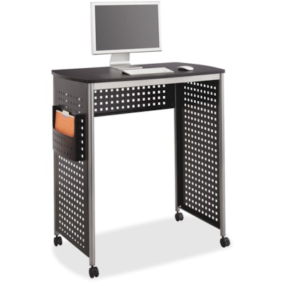 Safco Scoot Stand-Up Workstation - Material: Steel, Fiberboard - Finish: Black, Laminate, Silver, Powder Coated - Locking Casters, Stain Resistant, Scuff Resistant  