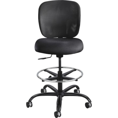 Safco Vue Heavy-duty Stool - Black Fabric Seat - Black Mesh Back - 5-star Base - Black - 1 Each  