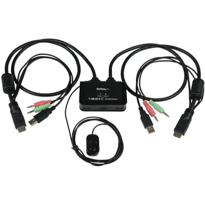 StarTech.com 2 Port USB HDMI Cable KVM Switch with Audio and Remote Switch - USB Powered - Control two HDMI®, USB equipped PCs with a single monitor, keyboard, mouse and audio peripheral set - USB Powered KVM with HDMI - Dual Port HDMI KVM Switch with Audio and Remote Switch - Compact Two Port H HPERP 