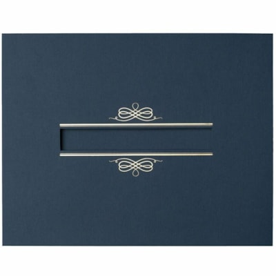 St. James® Letter Recycled Certificate Holder - Linen, Cover Stock - Navy Blue, Gold Foil - 5 / Pack  HOLDER WITH WINDOW  NAVY BLUE 5 PER PACK  FSC CERTIFIED