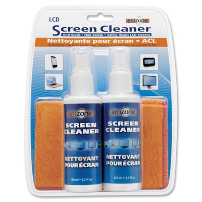 Emzone LED, LCD & Plasma Screen Cleaner with Cloth Kit (2 Pack) - Spray - For Display Screen - Alcohol-free, Streak-free, Ammonia-freeBottle - 2 / Pack W/MIRCROFIBRE CLOTH 118MILX2PK 2 PACK VALUE PACK