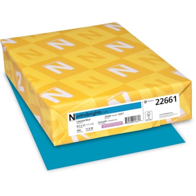 Astrobrights Color Copy Paper - Celestial Blue - Letter - 8 1/2" (215.90 mm) x 11" (279.40 mm) - 24 lb (10886.22 g) Basis Weight - Smooth - Green Seal - Acid-free, Lignin-free - Celestial Blue - 500 / Pack FSC LASER INKJET GUARANTEED CELESTIAL BLUE