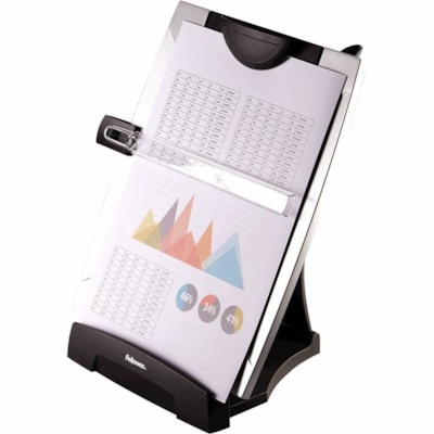 Office Suites(tm) Desktop Copyholder with Memo Board - 15" (381 mm) Height x 10.25" (260.35 mm) Width x 6" (152.40 mm) Depth - Black, Silver BOARD TILTS UP OR DOWN HOLDS UP TO 150 SHEETS DRY ERASE