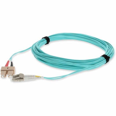 AddOn 9m SC to LC Aqua OM3 Duplex OFNR (Riser-Rated) Fiber Patch Cable - 29.5 ft (9 m) Fiber Optic Network Cable for Network Device, Transceiver/Media Converter - First End: 2 x LC Network - Male - Second End: 2 x SC Network - Male - Patch Cable - LSZH, OFNR, Riser, Plenum - 50/125 µm - Aqua -  CABL 