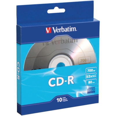 Verbatim CD-R 700MB 52X with Branded Surface - 10pk Bulk Box - 120mm - 1.33 Hour Maximum Recording Time L BULK BOX 