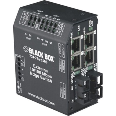 Black Box LBH240A-PD-ST-24 Ethernet Switch - 6 Ports - 10/100Base-TX, 100Base-X - 2 Layer Supported - Twisted Pair, Optical Fiber - Rail-mountable, Rack-mountable, DIN Rail Mountable - 3 Year Limited Warranty  eme  (4) Copper + (2) Fiber Po rts  Multimode  24-V
