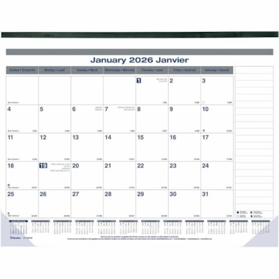Blueline 2026 Net Zero Carbon 12-Month Monthly Desk Pad/Calendar - January to December - 22" x 17" - Bilingual - Julian Dates - Yearly, Daily, Monthly - 12 Month - January 2026 to December 2026 - 1 Month Single Page Layout - 22" (558.80 mm) x 17" (431.80 mm) Sheet Size - Twin Wire - Desk Pad - Chipb  