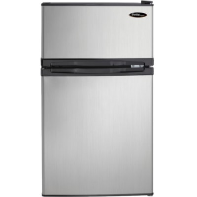 Danby Designer - Designer 3,1 cu. Réfrigérateur compact à 2 portes en acier inoxydable - 87,78 L - Montage supérieur - Réversible - 63,15 L Capacité nette totale - 24,64 L Capacité nette du réfrigérateur - 120 V CA - 319 kWh par An - Sans  STAINLESS STEEL 87L TOTAL CAPACITY REFRIGERATR