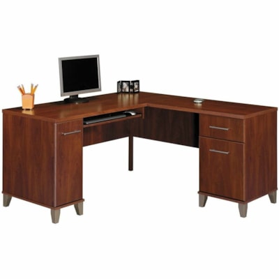 Bush Furniture Somerset 60W L Shaped Desk with Storage - 59" x 59" x 29" - 2 x Box, File Drawer(s) - Double Pedestal on Left/Right Side - Material: Wood - Finish: Hansen Cherry - Cord Management, Keyboard Tray, Storage Cabinet, Adjustable Shelf, Storage Drawer, File Drawer, Drawer Glide, Ball Bearin  