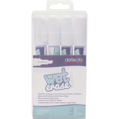Deflecto Wet Erase Markers - Fine Chisel, Bold Marker Point - White Ink - 4 / Pack SET OF 4 