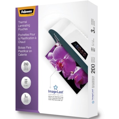 Fellowes ImageLast Jam-Free Thermal Laminating Pouches - Sheet Size Supported: Letter 9" (228.60 mm) Width x 11.50" (292.10 mm) Length - Laminating Pouch/Sheet Size: 9" (228.60 mm) Width x 3 mil (0.08 mm) Thickness - Durable, UV Resistant, Fade Resistant, Water Resistant, Jam-free, Photo-safe, Dry E LETTER 9" X 11 1/2" 200/PK COMPATIBLE W/ALL LAMINATORS