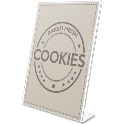 Deflecto Anti-Glare Slanted Sign Holder - Portrait - 11" (279.40 mm) Height x 8.50" (215.90 mm) Width x 2.50" (63.50 mm) Depth - Acrylic - Clear - Anti-glare, Scratch Resistant, Durable, Heavy Duty, Double-sided - 1 Each SLANTED - PORTRAIT 8-1/2"W X 11"H X 2-1/2"D