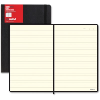 Letts of London - Carnet Edge 8 1/4 po x 5 13/16 po Noir - Reliure cousue x largeur de 9 po (228,60 mm) x longueur de 6 po (152,40 mm) - Cover Noir - Fermeture par élastique, Couverture flexible, Pochette - 1 chaque 192 RULED PAGES  CREAM PAPER 8 1/4" X 5 13/16"