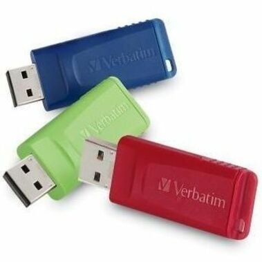 Verbatim 8GB Store 'n' Go USB Flash Drive - 3pk - Red, Green, Blue - 8 GB - Red, Blue, Green - 3 Pack - Capless, Retractable, Password Protection ASST COLOR  RETRACTABLE PASSWORD SECURITY AVAIL.