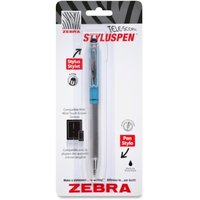 TELESCOPIC STYLUS PEN LT BLUE 1.0MM BLACK INK BALLPOINT