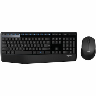 Logitech Wireless Combo MK345 - USB Wireless RF 2.40 GHz Keyboard - Black - USB Wireless RF Mouse - Optical - 1000 dpi - Scroll Wheel - Black - On/Off Switch Hot Key(s) - Right-handed - AAA, AA - Compatible with Computer for PC WIRELESS - 2.4 GHZ 