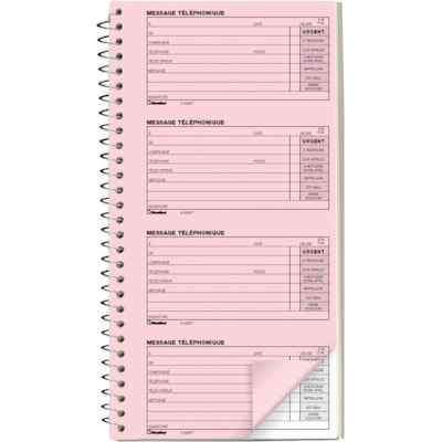 Blueline 400 Messages (10"3/4 x 5"3/4), French - Spiral Bound - Carbonless Copy - 5 3/4" (14.6 cm) x 10 3/4" (27.3 cm) Sheet Size - Pink, White - White Cover - 1 Each 10.75 X 5.75 