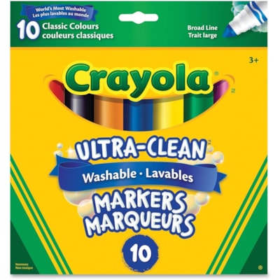 Crayola 10-Colour Ultra-Clean Washable Markers Set - Infra Red, Hot Pink, Hot Magenta, Blue Bolt, Battery Charged Blue, Ultra Violet, Graphic Green, Electric Lime, Laser Lemon, Orange Circuit Ink - 10 / Pack BROAD LINE MARKER 