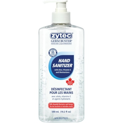 Zytec Germ Buster Hand Sanitizer Gel - 540 mL - Pump Bottle Dispenser - Kill Germs, Bacteria Remover - Hand - Moisturizing - Clear - 1 Each  