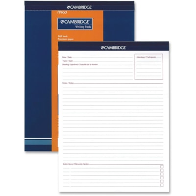 Hilroy - Bloc-notes de réunion Headstrip - 70 Feuilles - 20 lb (9071,85 g) Poids de Base - format 8 1/2 po (215,90 mm) x 11 3/4 po (298,45 mm) - Paper Blanc - Bande d'en-tête, Microperforé, Facile à déchirer - Recyclé - 1 chaque POUR RÉUNION CAMBRIDGE 