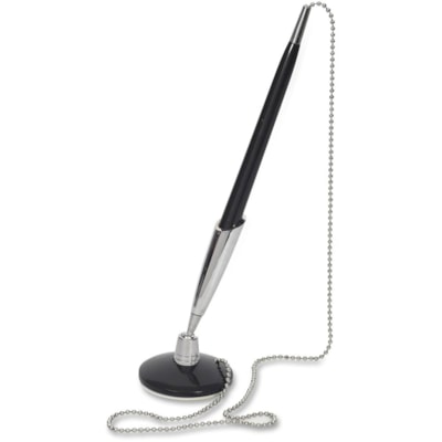 Merangue Stayput Security Pen with Chain - Refillable - Black Ink - Black Rubber Barrel - 1 Each  