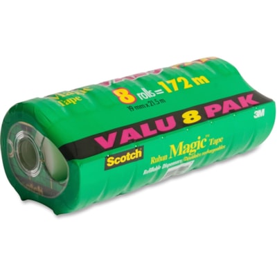 Scotch Invisible Magic Tape Dispensers - 23.5 yd (21.5 m) Length x 0.75" (19 mm) Width - Transparent - Permanent Adhesive Backing - Split Resistant, Tear Resistant, Yellowing Resistant - For Mending, Splicing - 8 / Pack  