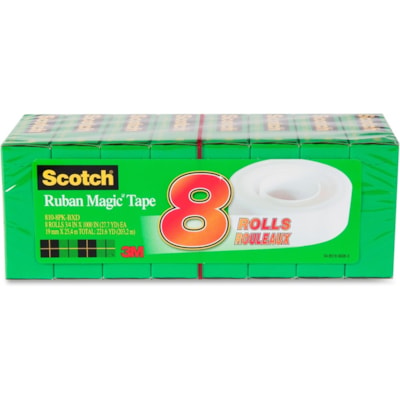 Scotch Invisible Magic Tape Boxed Refill Roll - 27.8 yd (25.4 m) Length x 0.75" (19 mm) Width - Transparent - Permanent Adhesive Backing - Split Resistant, Tear Resistant, Yellowing Resistant - For Mending, Splicing - 8 / Pack  