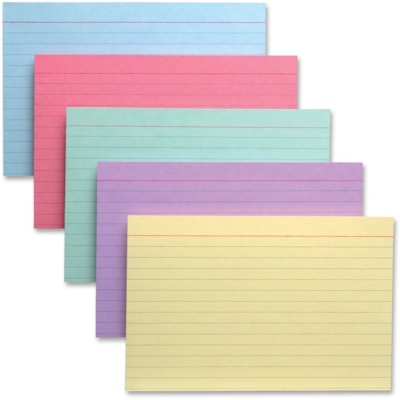 TOPS Colour Pack Index Cards - 4" (101.60 mm) Width x 6" (152.40 mm) Length - Cherry, Green, Canary, Blue, Violet Divider - 10% Fiber Recycled - Acid-free, Durable, Ruled - 100 / Pack  