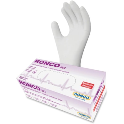 RONCO - VE2 gants d'examen en vinyle jetables, moyenne, 4 mil, transparent, boîte de 100 - épaisseur de gant 4 mil (0,10 mm) - Moyen Taille - Pour Main droite / gauche - clair - Sans latex, Confortable, Résistants - Pour Soins, Alimentaire, Usage général, Cosmétolo SANS POUDRE MOYEN 100X10 RONCO VE2 TRANSPARENT